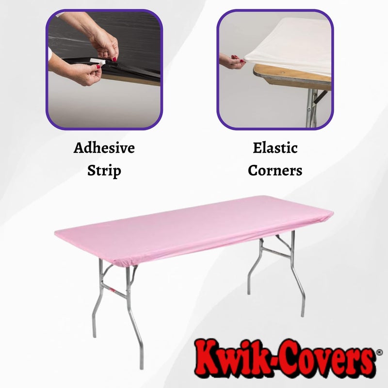 Kwik-Covers 6' Rectangle Plastic Table Covers 30" x 72", Bundle of 5 (Pink) - Image 3